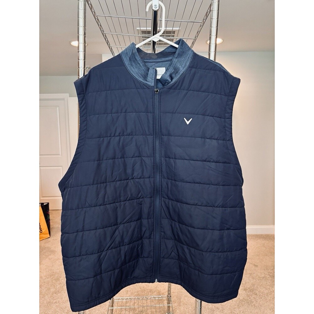 Callaway Vest Men's 3X Navy Blue Quilted Puffer Golf Full Zip Mixed Media Jacket